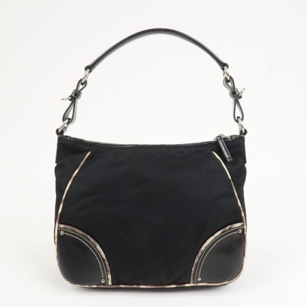 PRADA Triangle Logo Nylon Leather Shoulder Bag Black BR2840