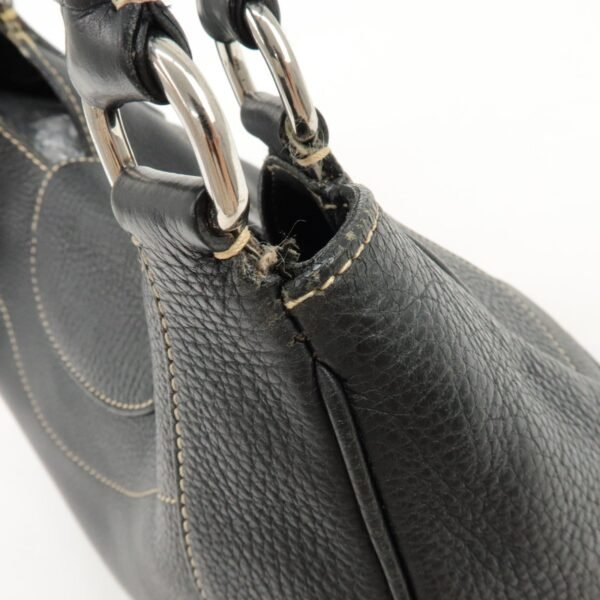 PRADA Logo Leather Shoulder Bag Hand Bag Black BR3593 Used