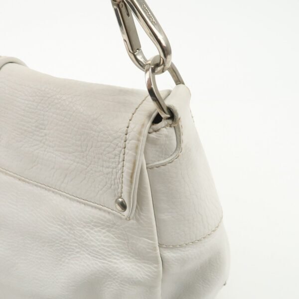 PRADA Triangle Logo Leather Nylon Shoulder Bag White Beige