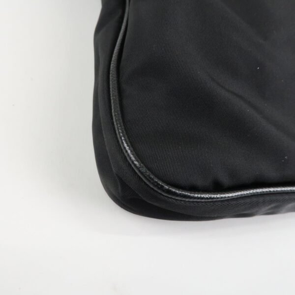 PRADA Triangle Logo Nylon Leather Shoulder Bag Silver HDW Black Used