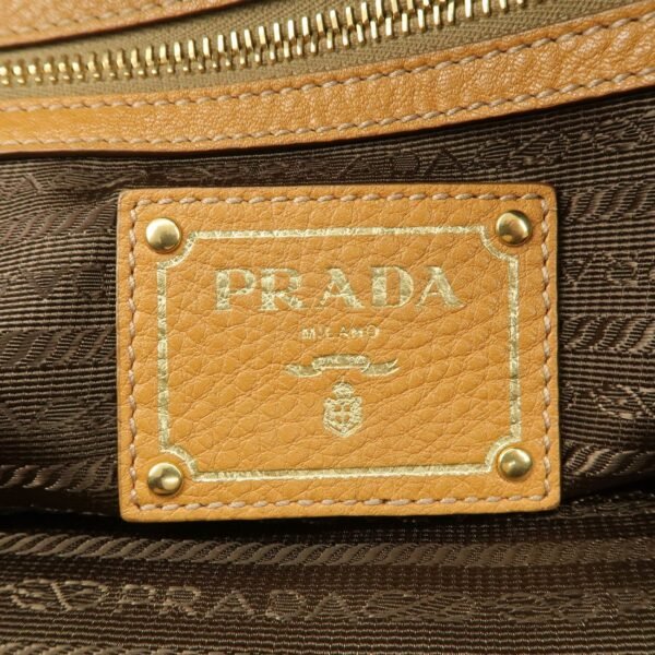 PRADA Logo Leather Chain Shoulder Bag Boston Bag Hand Bag Camel BL0692 Used