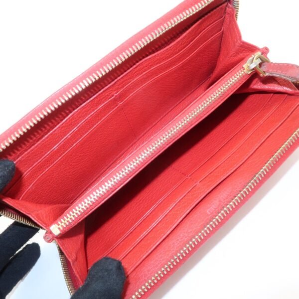 MIU MIU Leather Round Zipper Long Wallet Bijou Studs Red Used