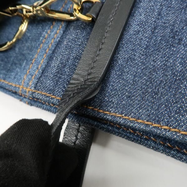 MIU MIU Leather Denim Tote Bag Shoulder Bag Navy 5BG024 Used