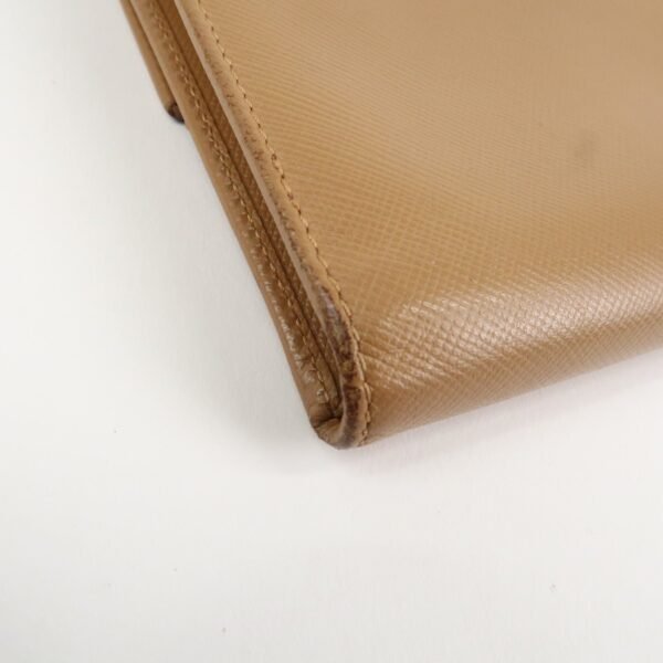 PRADA Triangle Logo Saffiano Leather Trifold Wallet Brown Used