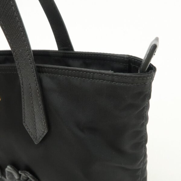 PRADA Nylon Leather Hand Bag Black Gold Hardware 1BA084