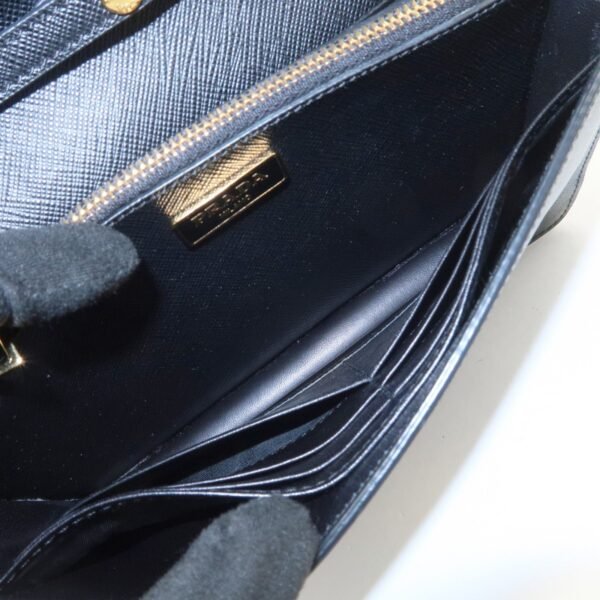 PRADA Saffiano Leather Shoulder Wallet Shoulder Bag Black BT1019