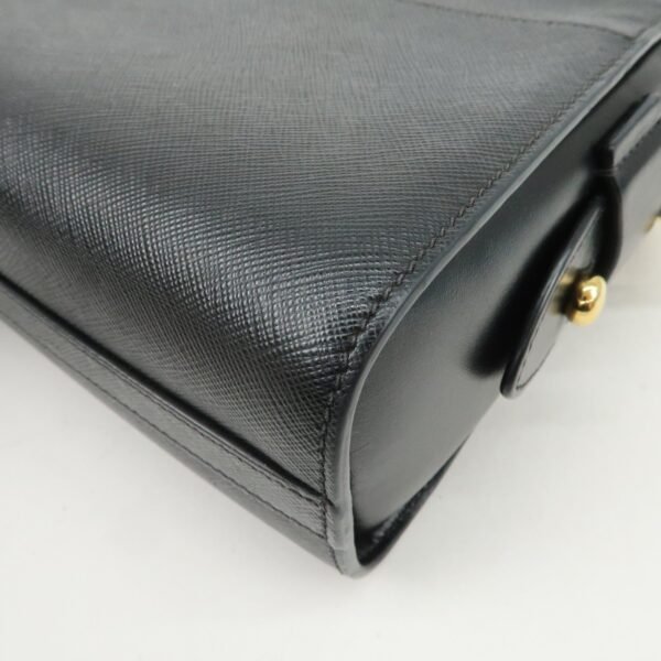 PRADA Logo Saffiano Leather Shoulder Bag Gold HDW Black