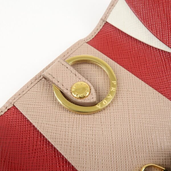 PRADA Logo Leather 4 Rings Key Case Key Holder Beige 1PG004 Used