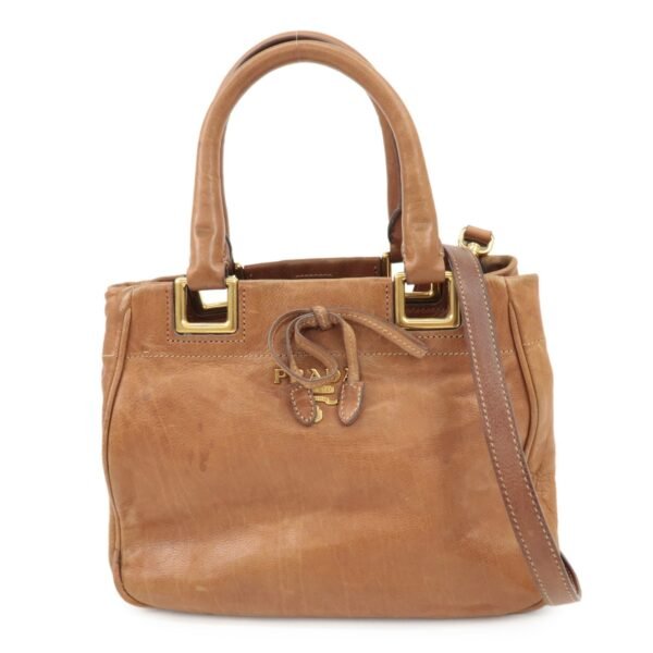 PRADA Logo Leather Ribbon 2Way Bag Hand Bag Brown BN2245 Used