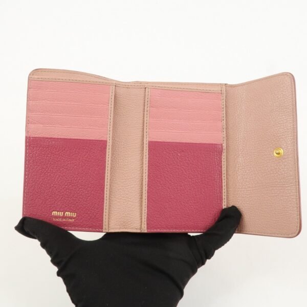 MIU MIU Leather Bi-fold Wallet Compact Wallet Pink 5ML014 Used