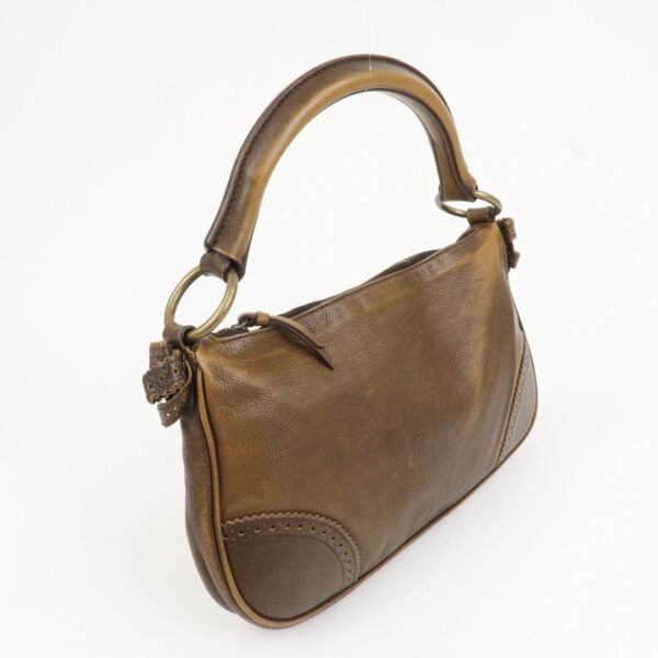 MIU MIU Leather Ribbon Hand Bag Shoulder Bag Dark Brown