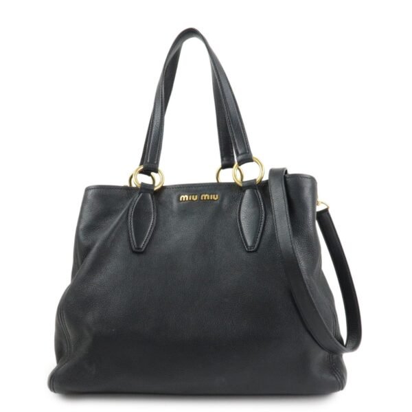 MIU MIU Logo Leather 2Way Bag Tote Bag Shoulder Bag Black RR1901 Used