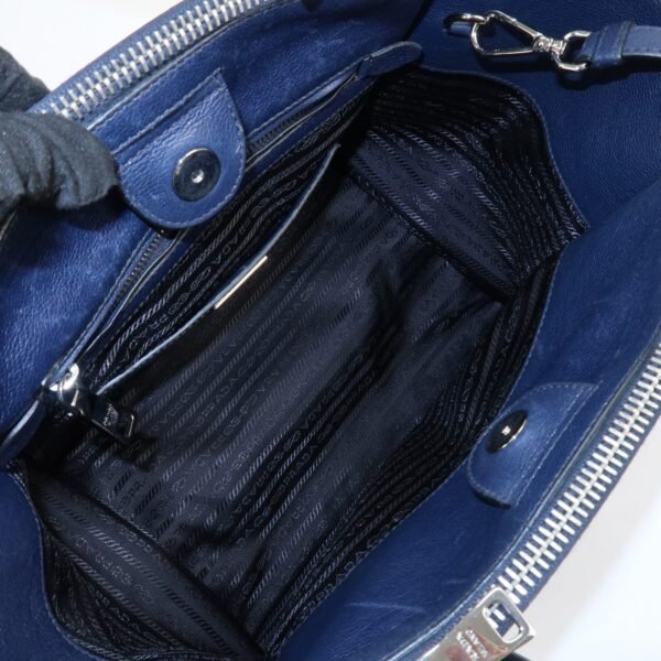 PRADA Triangle Logo Leather 2Way Bag Tote Bag Hand Bag Navy B2625M