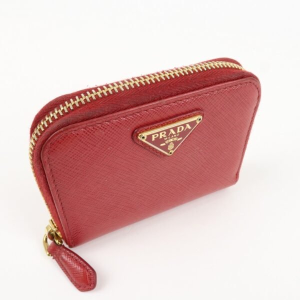 PRADA Triangle Logo Round Zippy Coin Case Red 1MO268 Used