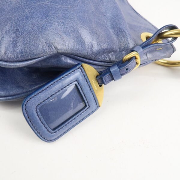 PRADA Leather Shoulder Bag Hand Bag Blue BR4984 Used