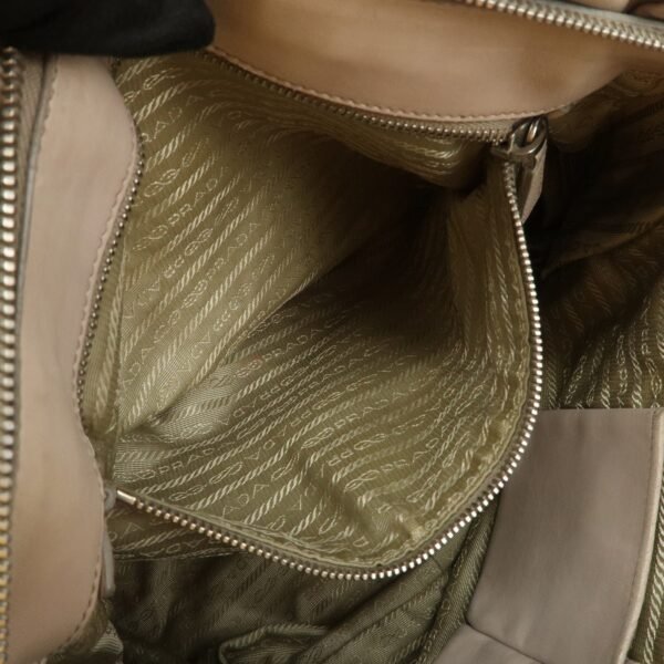 PRADA Logo Leather Gathered 2Way Hand Bag Beige BN1336
