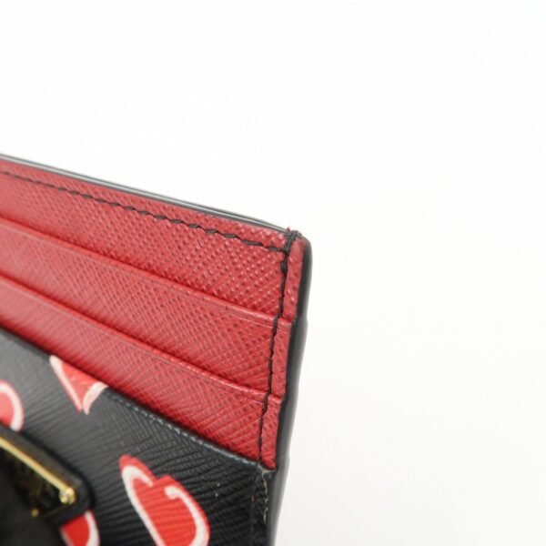 PRADA Saffiano Leather Heart Card Case Black Red White 1MC025