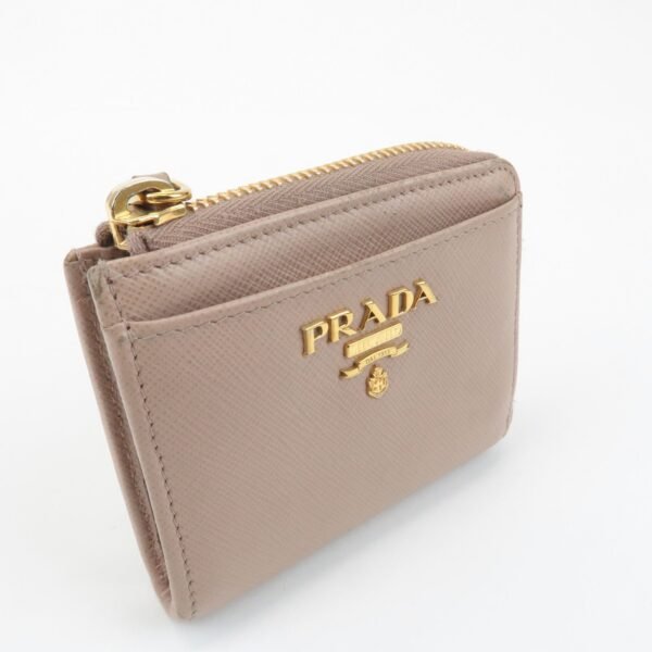 PRADA Logo Saffiano Leather Zippy Coin Case Pink Beige 1ML025 Used