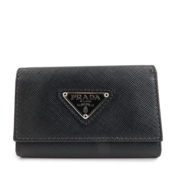 PRADA Triangle Logo Saffiano Leather Key Case Black 1M0222 Used