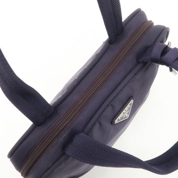 PRADA Triangle Logo Leather Nylon Hand Bag Purple B8495